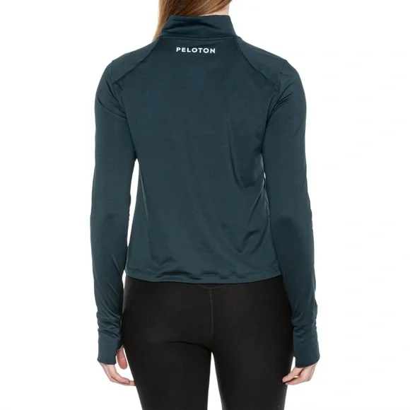PELOTON Teal Fitted Cropped Zip-up Long Sleeve Warm Up Exercise Shirt - Picture 7 of 10